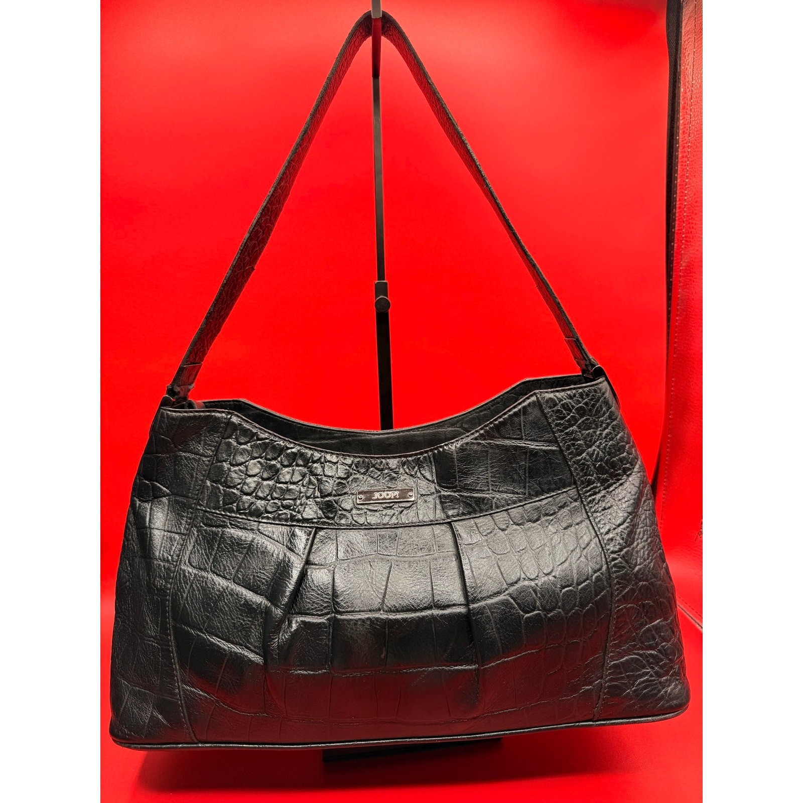 JOOP Vintage Black Croc Embossed Leather Hobo Shoulder Bag Y2K