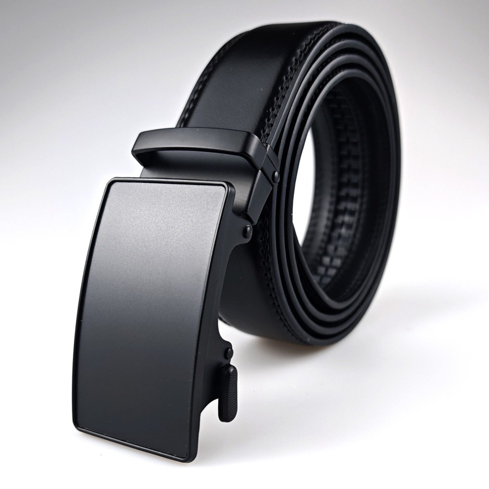 28″-50″ Men's Leather Ratchet Dress Belts Automatic Buckle Click Sliding Belt