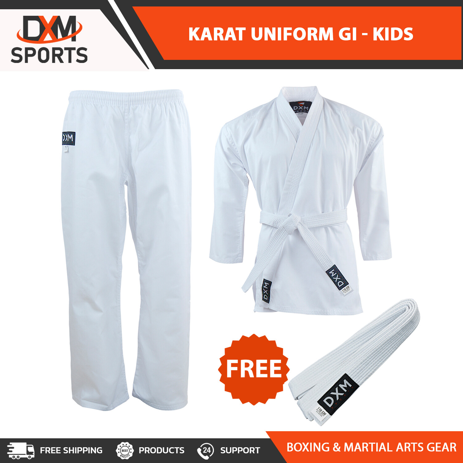 DXM Kids Karate Gi Poly Cotton Preshrunk Karate Martial Arts Uniform w/FREE Belt