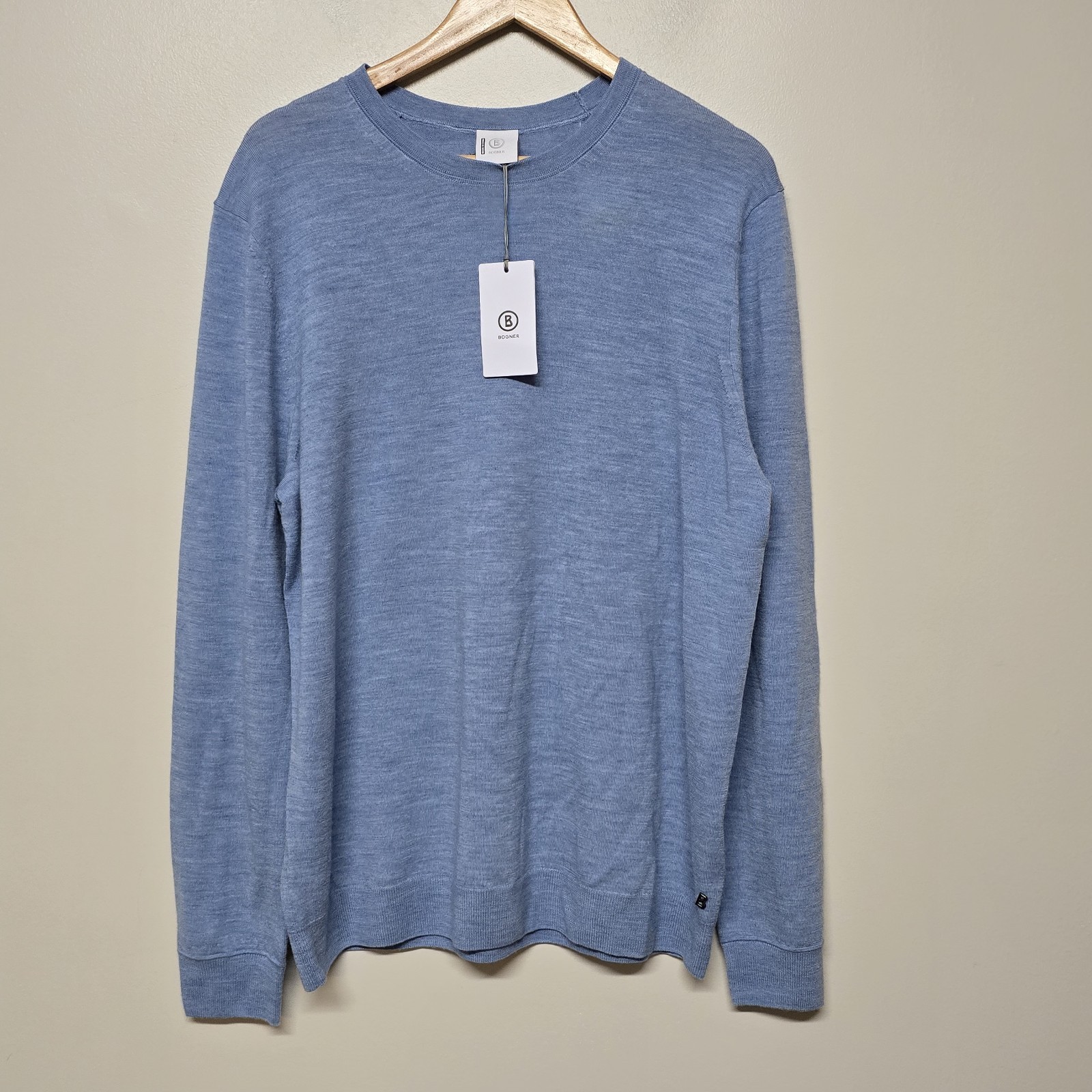 BOGNER OLE Mens Blue Virgin Wool Crew Neck Sweater Long Sleeve Classic XXL $250 BOGNER OLE Mens Blue Virgin Wool Crew Neck Sweater Long Sleeve Classic XXL $250