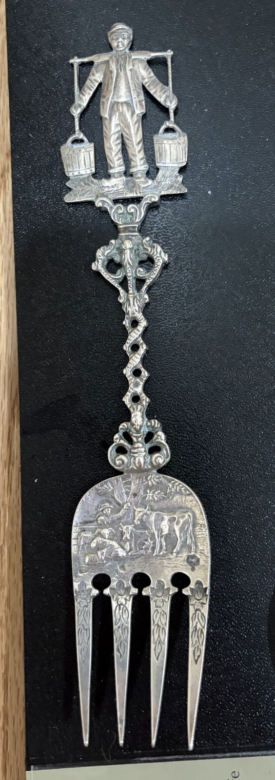 Silver 833 Dutch Silver Marked Antique  Large Fish Fork Water Carrier 2.2 Ounces
