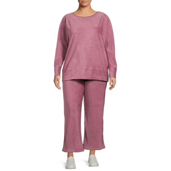 Terra & Sky Women's Plus Size WideLeg Cozy Velour Set 2-Piece Set Elegant Mauve Terra & Sky Women's Plus Size WideLeg Cozy Velour Set 2-Piece Set Elegant Mauve