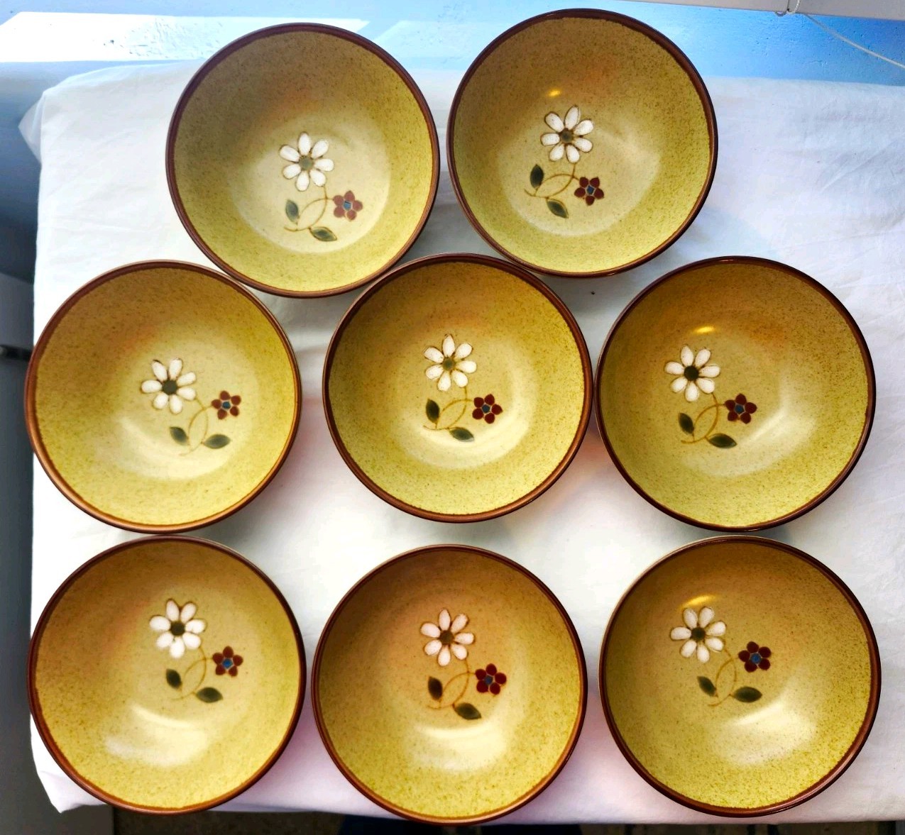 MCM Vintage Noritake Stoneware Zest 8578 Soup Cereal Bowls (8) Daisy Japan 1970s