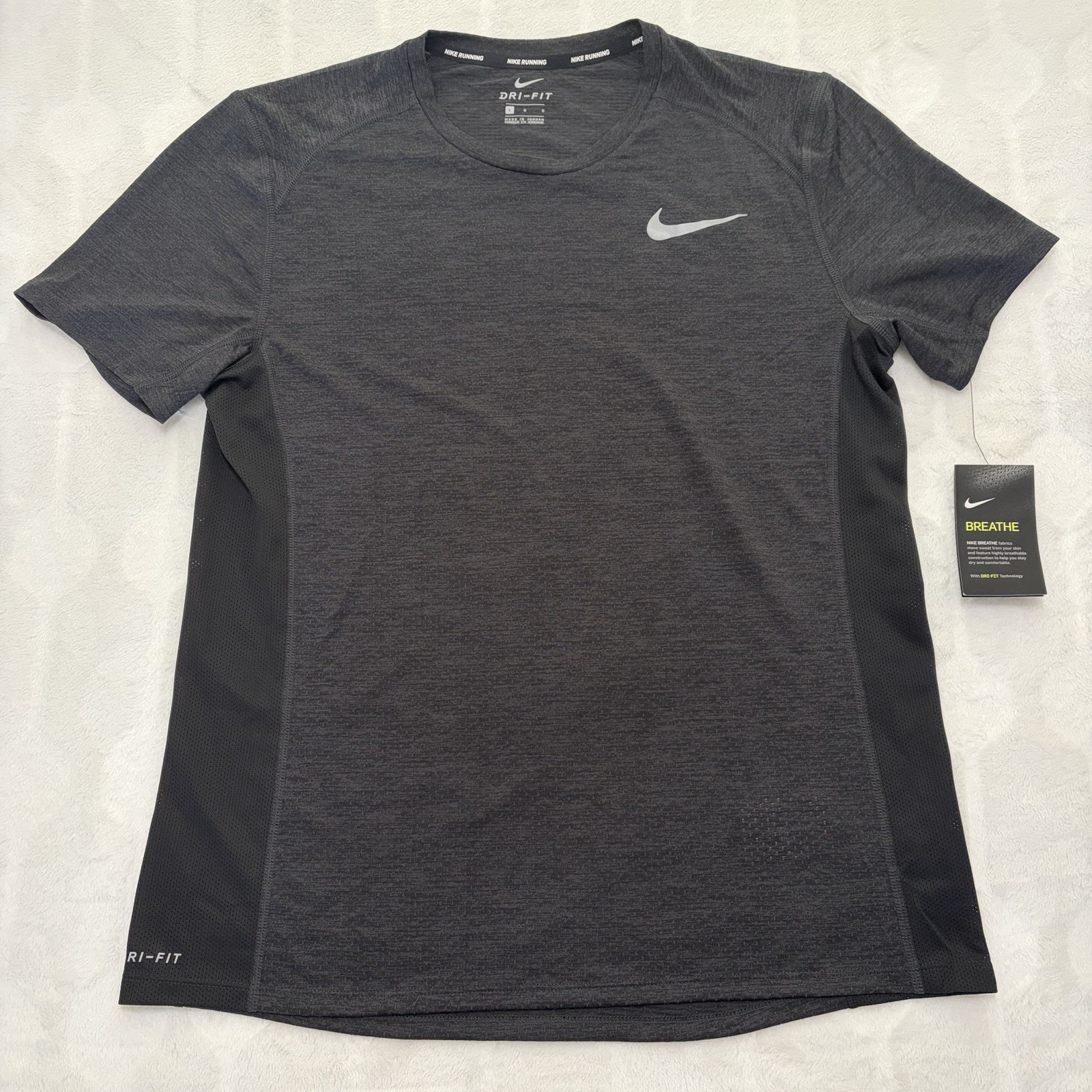 NWT Nike Breathe T-Shirt Men’s Large Gray Black Short Sleeve Running Training