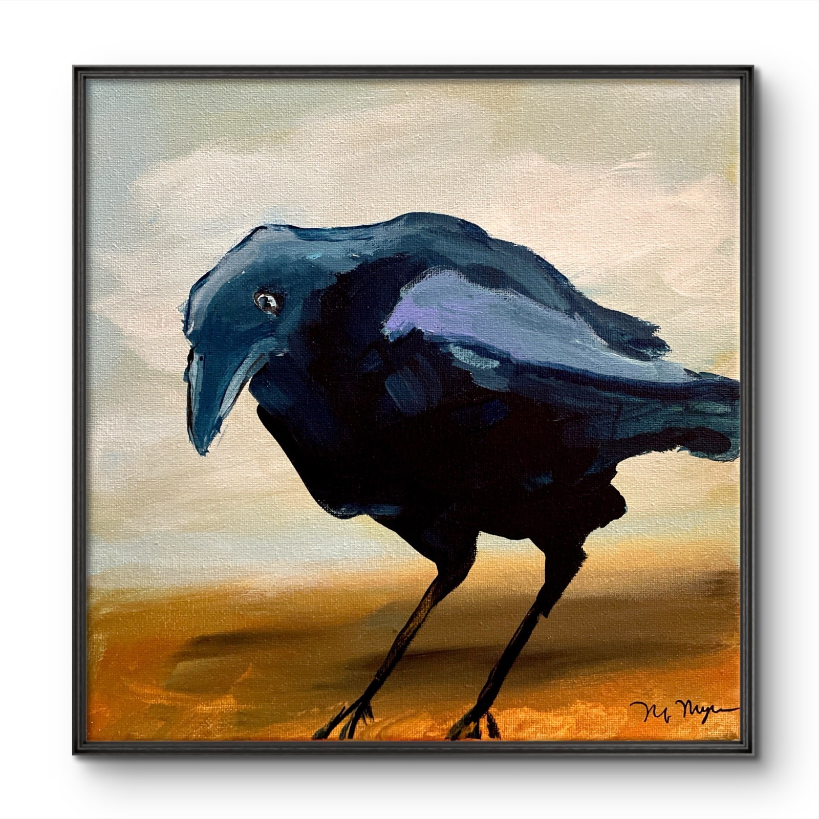 Mary Myers Original Abstract Expressionism 10x10 Raven Crow Signed