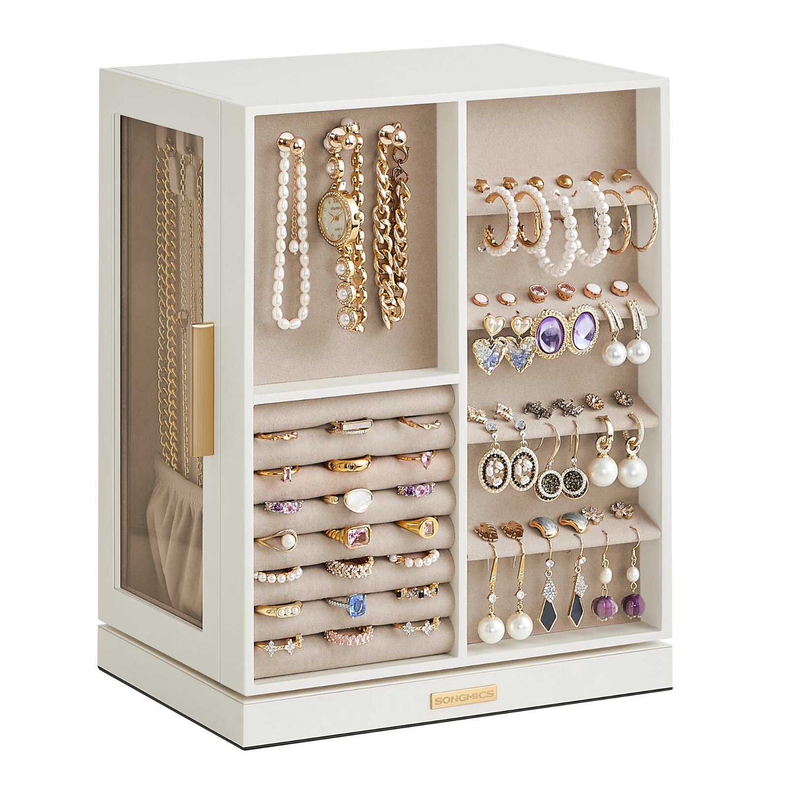 SONGMICS Jewelry Box 360° Rotating, Jewelry Storage Case with 5 Drawers