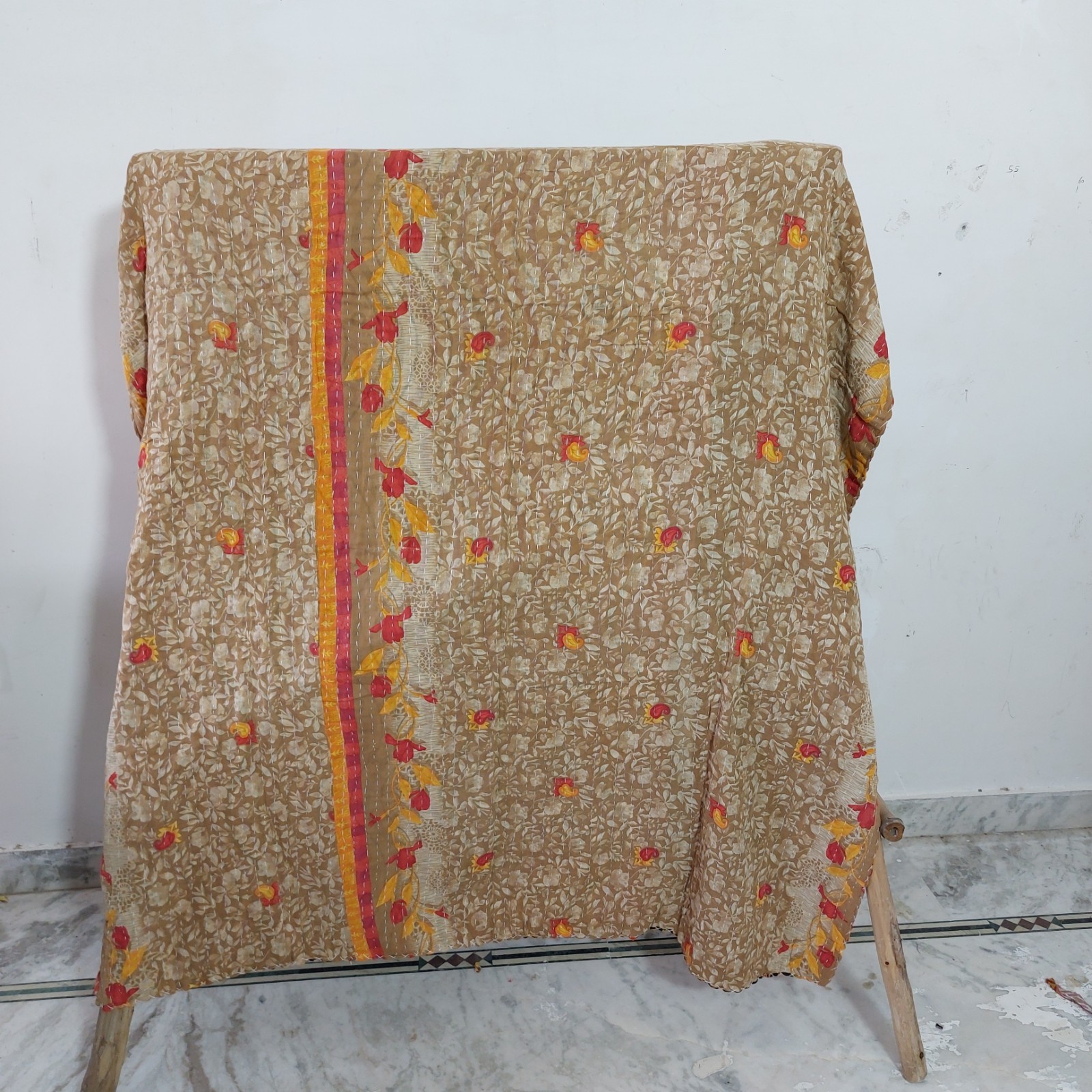 Indian Kantha Quilt Vintage Handmade Cotton Reversible Boho Throw Bedspread