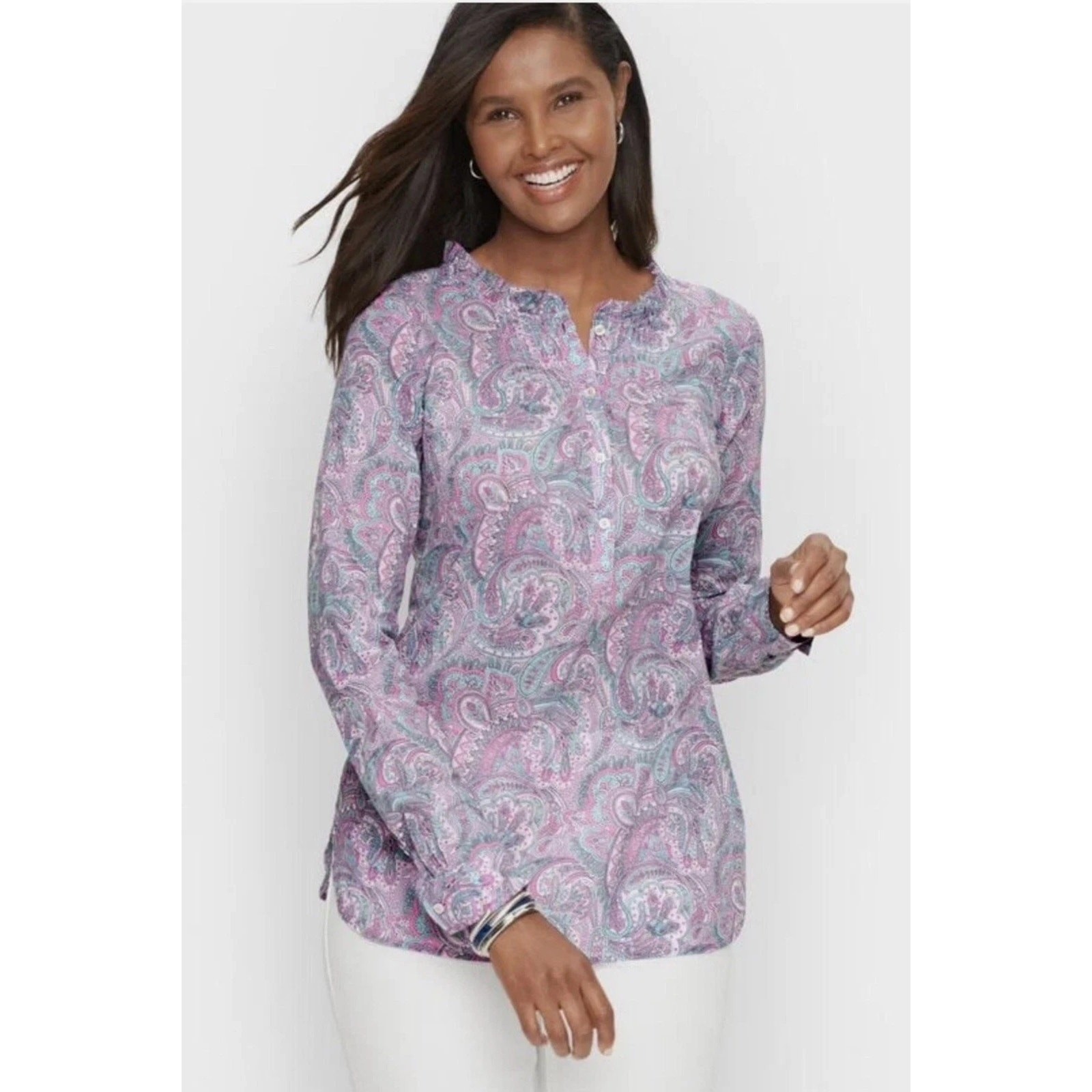 Talbots Pastel Paisley Pintuck Popover Airy Top XLP Purple Blue Feminine Chic Talbots Pastel Paisley Pintuck Popover Airy Top XLP Purple Blue Feminine Chic