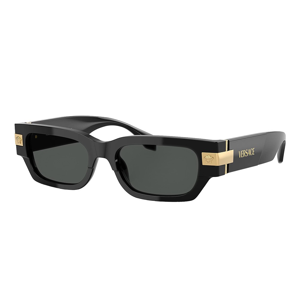 Versace VE 4465 GB1/87 Black Plastic Rectangle Sunglasses Grey Lens Versace VE 4465 GB1/87 Black Plastic Rectangle Sunglasses Grey Lens