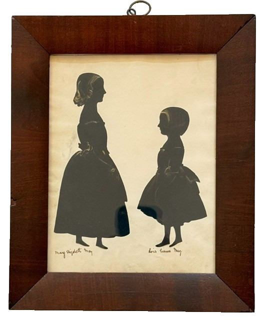 19th C. cut paper double silhouette schoolgirls signed 19th C. cut paper double silhouette schoolgirls signed