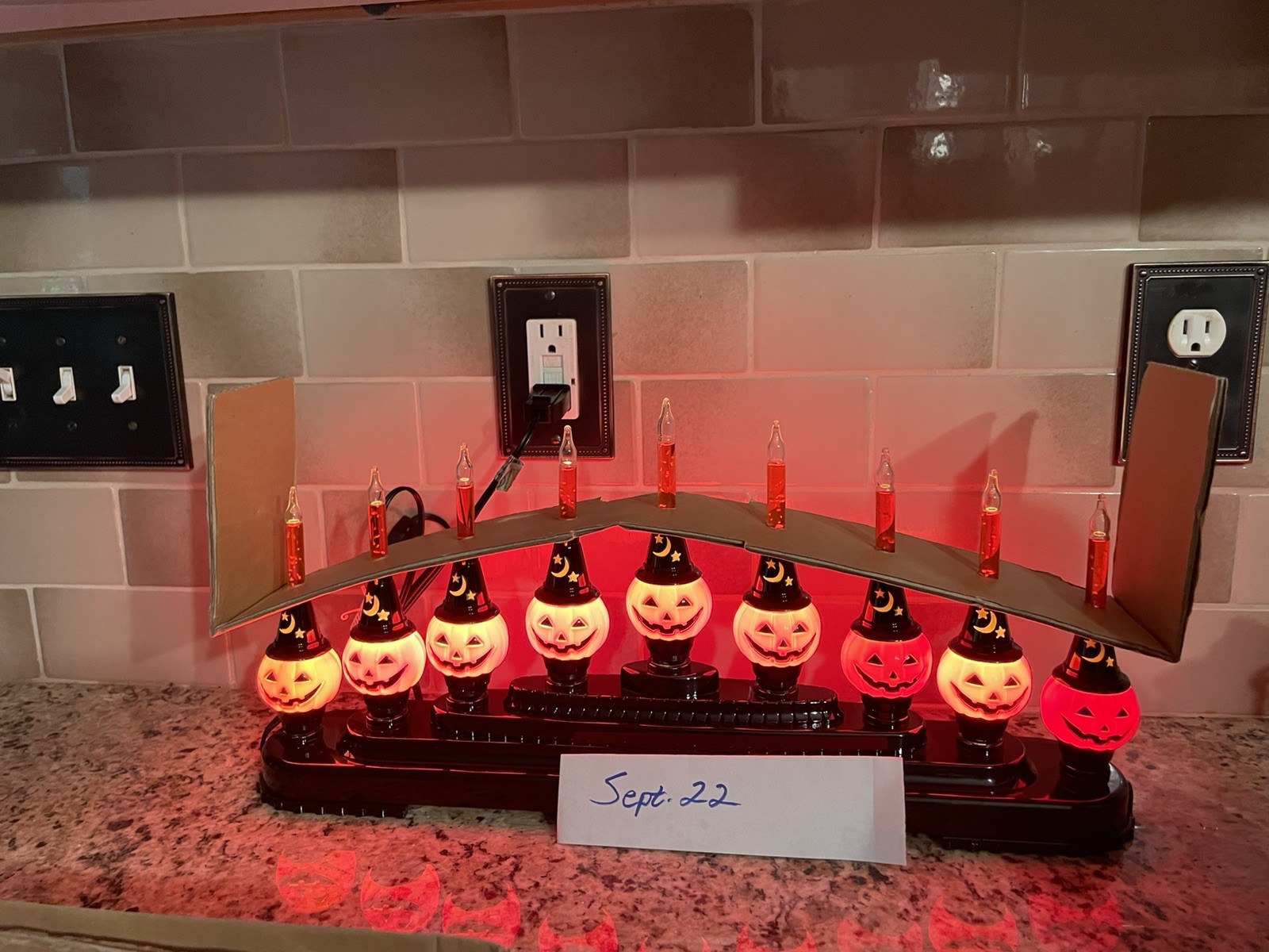 Rare Christopher Radko Shiny Brite Flicker 9 Light Candolier Halloween Pumpkins
