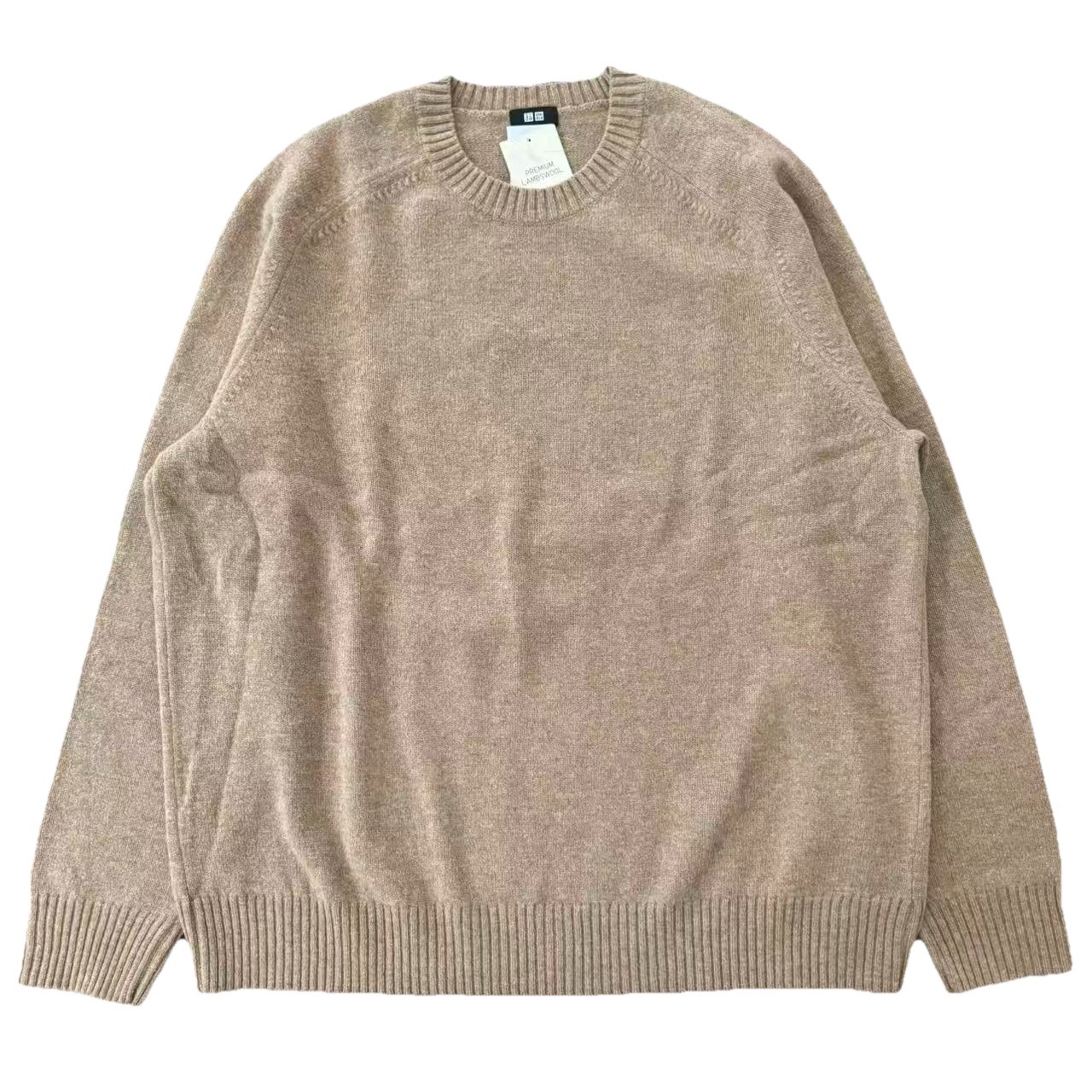 Uniqlo Premium Lambswool Crewneck Sweater Beige 100% Wool Size L