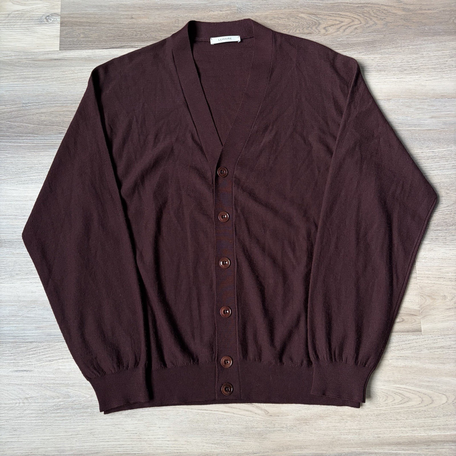 Lemaire Cardigan V Neck Sweater Wool Blend Burgundy Quiet Luxury Men\'s Medium