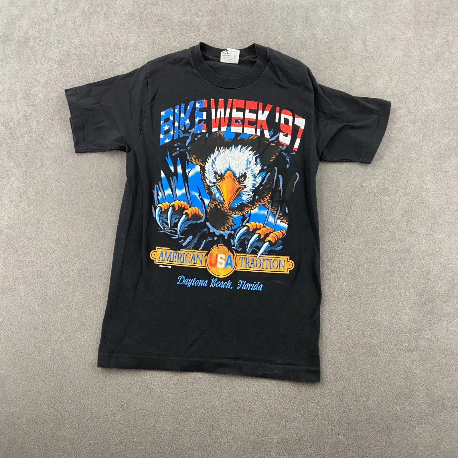 VTG 1997 Softee Daytona Beach Bike Week T Shirt Sz S Black Eagle Single Stitch