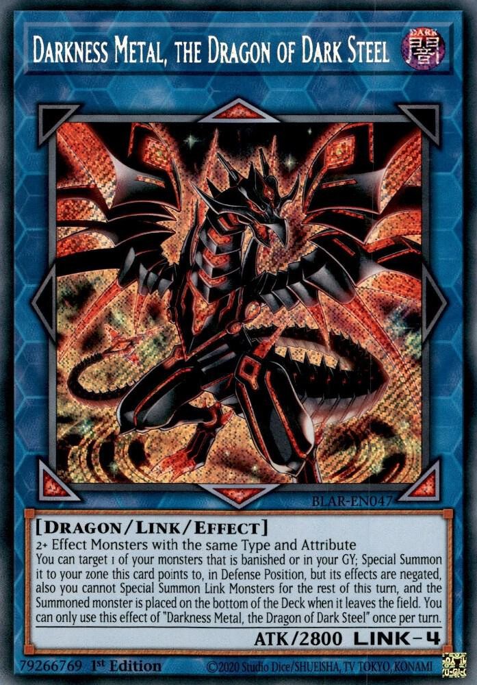 YUGIOH 1x Darkness Metal, the Dragon of Dark Steel Secret Rare BLAR-EN047 NM