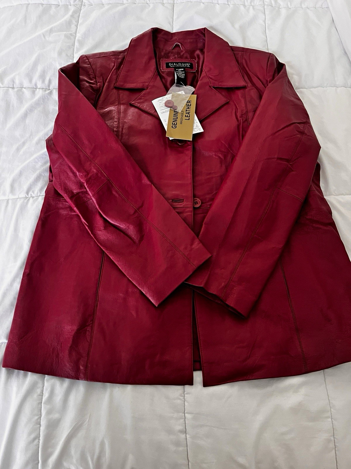 Dialogue Women’s Genuine Leather Red Lined Button-Front Mid-Length Jacket XL Dialogue Women’s Genuine Leather Red Lined Button-Front Mid-Length Jacket XL