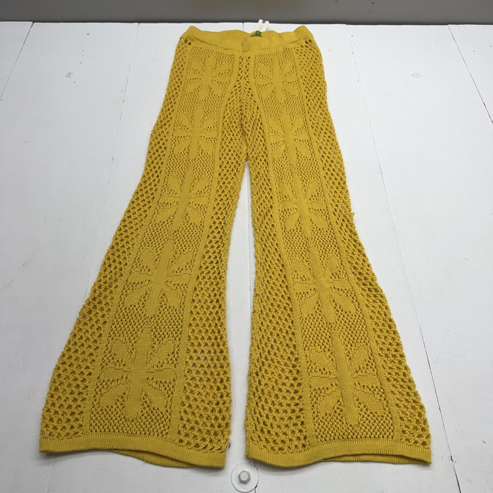Celandine Sweatpants Womens XS Yellow Crochet Wide Leg Elastic Waist Summer