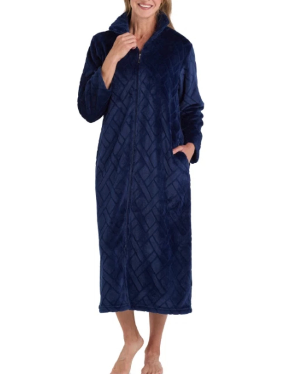 NWT Miss Elaine French Fleece Long Robe Womens Blue Front Zip Sleep Soft Cozy NWT Miss Elaine French Fleece Long Robe Womens Blue Front Zip Sleep Soft Cozy