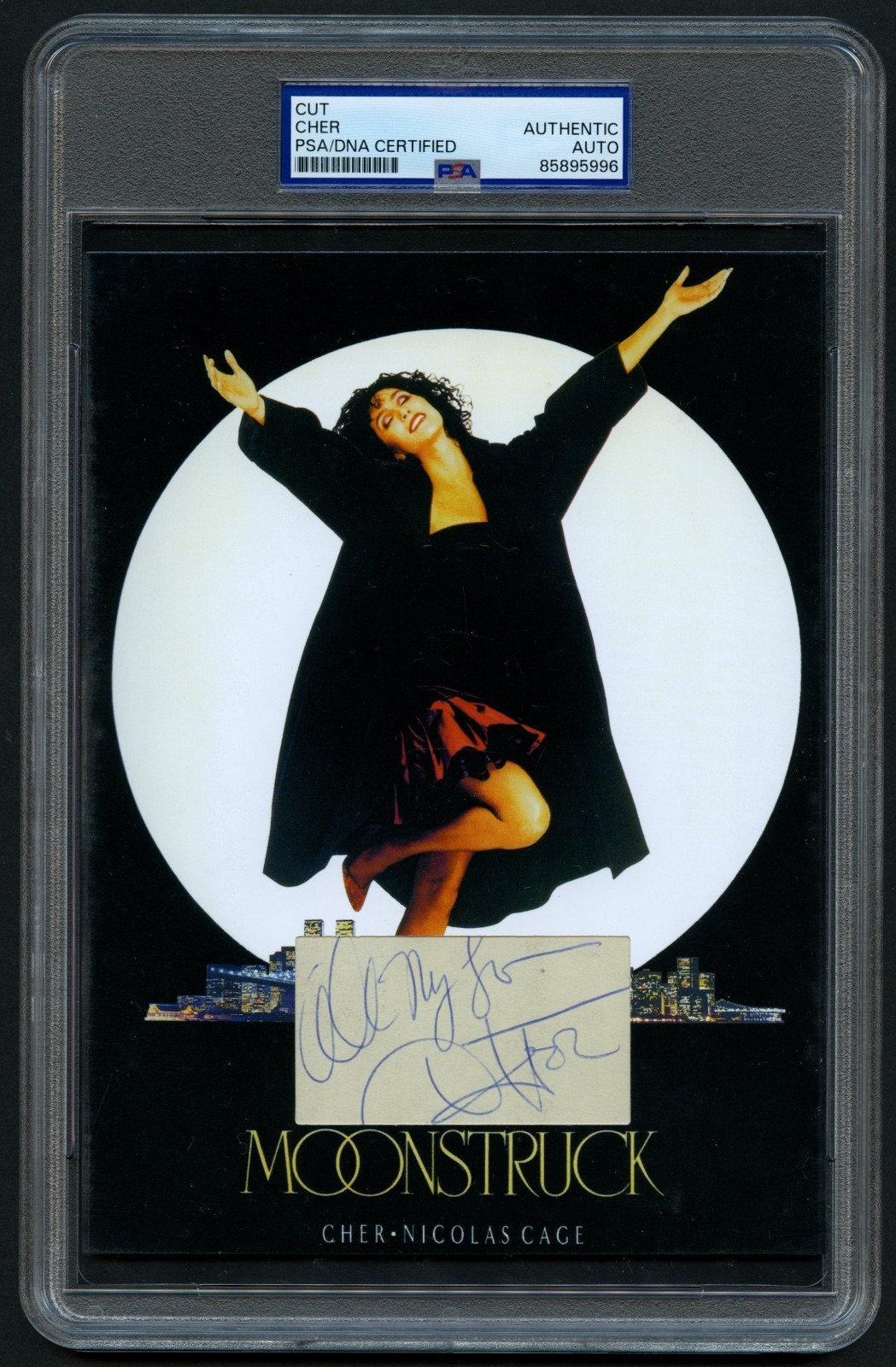 Cher signed autograph 5.5x7.5 cut Singer Actress Moonstruck Custom Cut PSA Slab