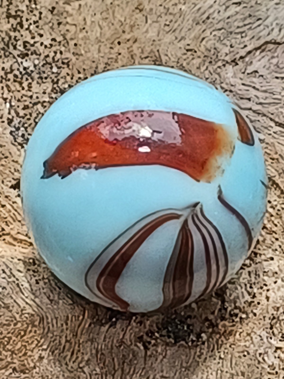 .57 Wet Mint Christensen Agate Company w oxblood, Striped Opaque CAC marble.