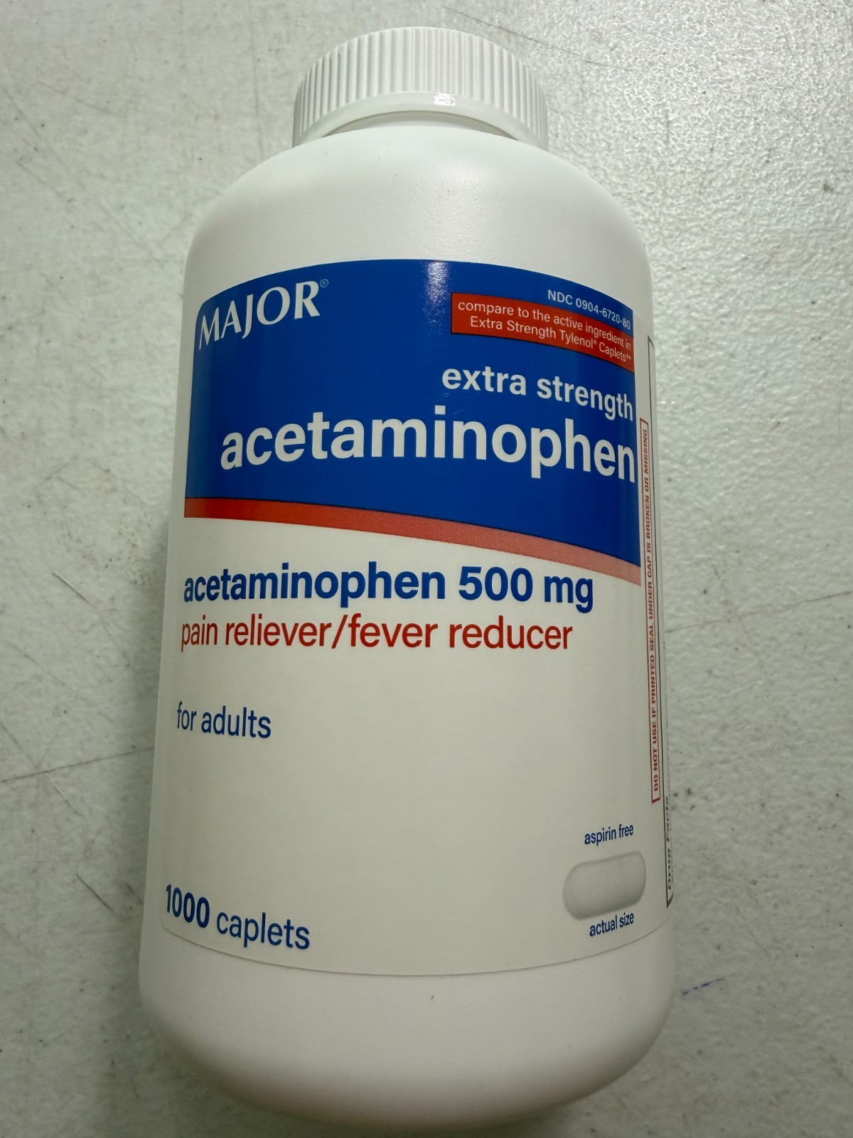 Major Extra Strength Mapap Aspirin Free Acetaminophen Caplets 500 mg 1000 Count