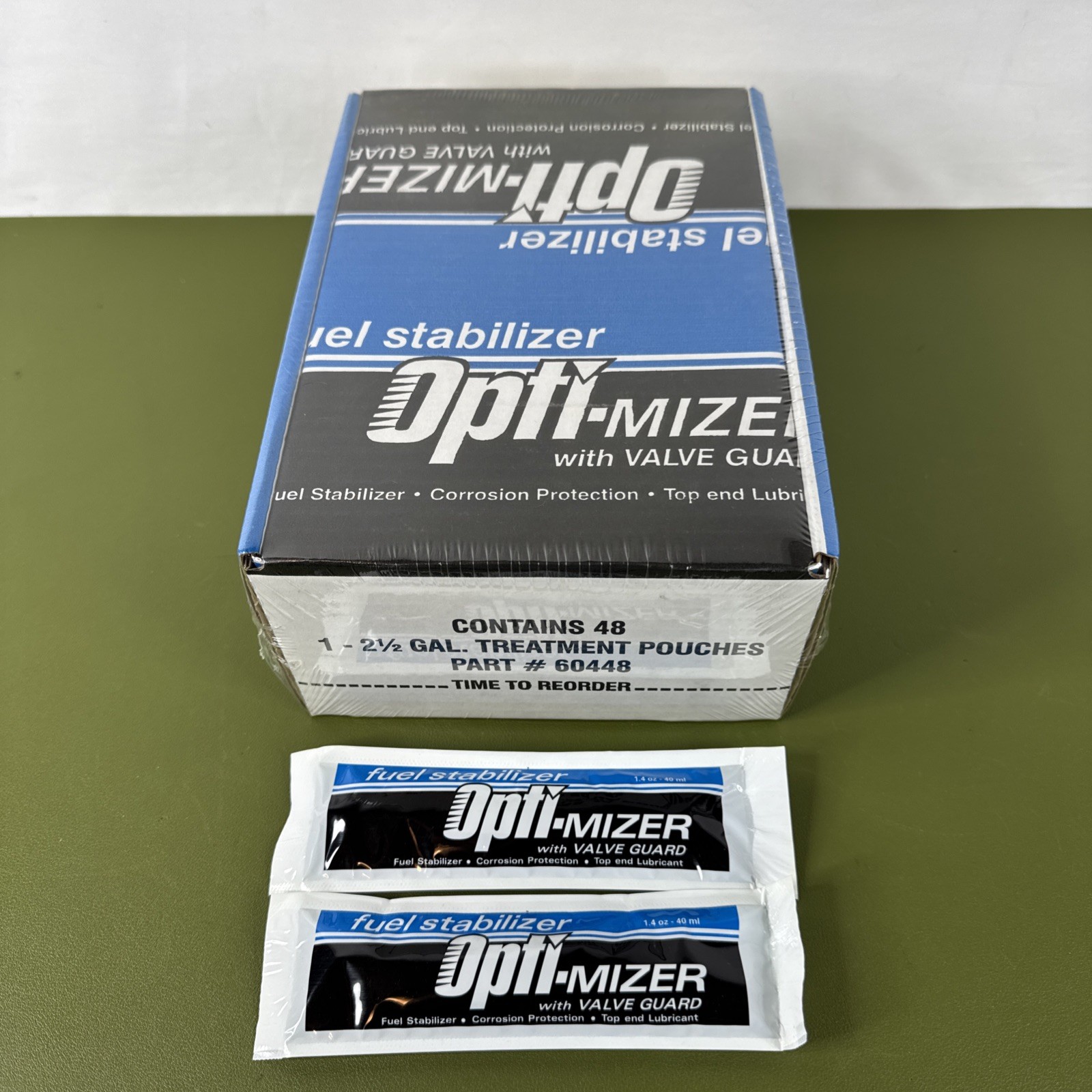 Case 48 Pck Opti-Mizer Pouch Fuel Stabilizer w Valve Guard Mix 1 - 2.5 Gal 60448 Case 48 Pck Opti-Mizer Pouch Fuel Stabilizer w Valve Guard Mix 1 - 2.5 Gal 60448