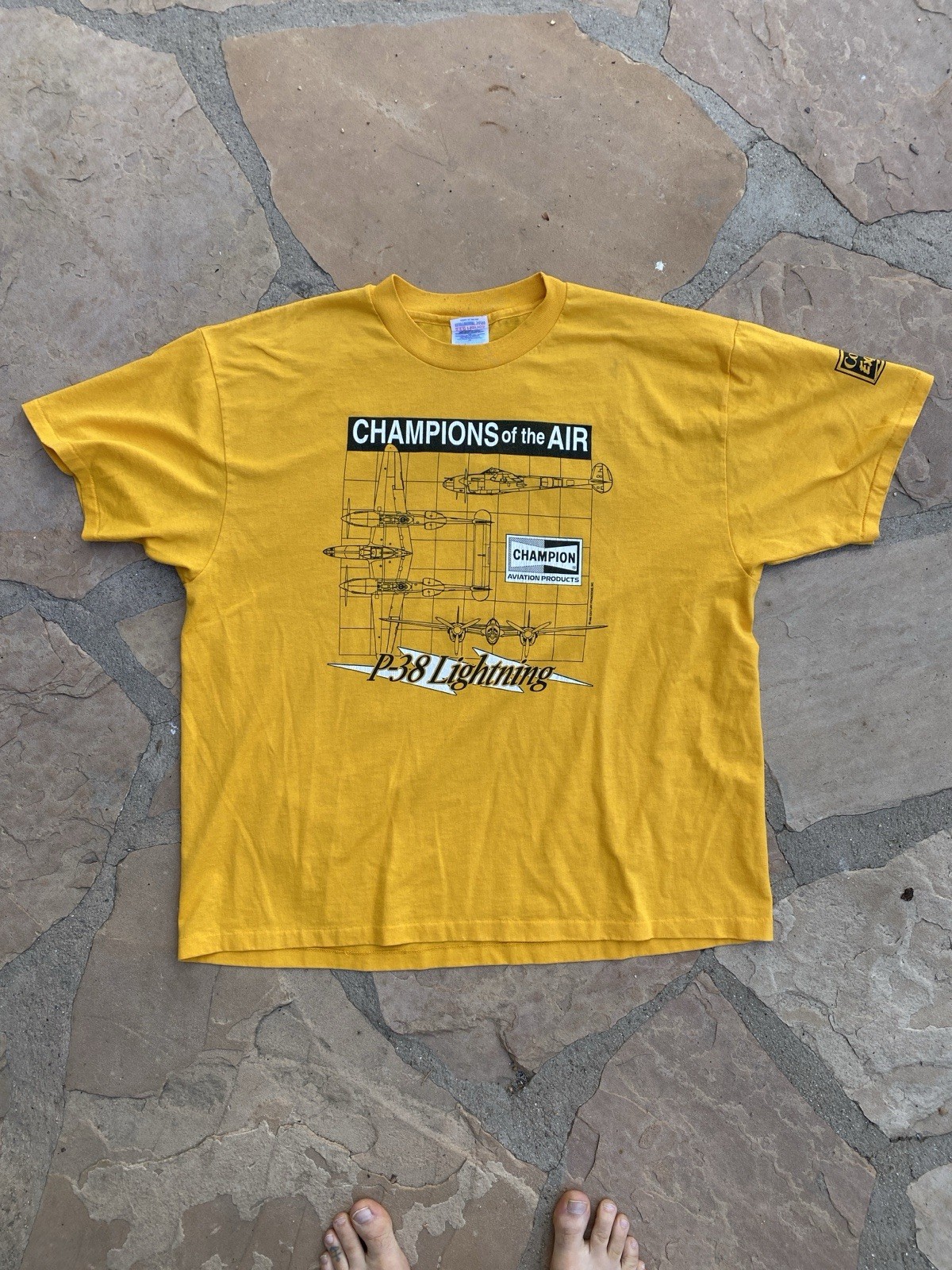 Vintage 90s P-38 Lightning Tee Shirt XL Single Stitch Champion Aviation Products