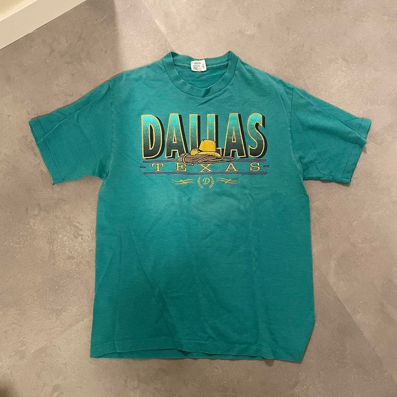 Vintage 1990s Dallas Texas T-Shirt Single Stitch Style Men\'s L Green Blue