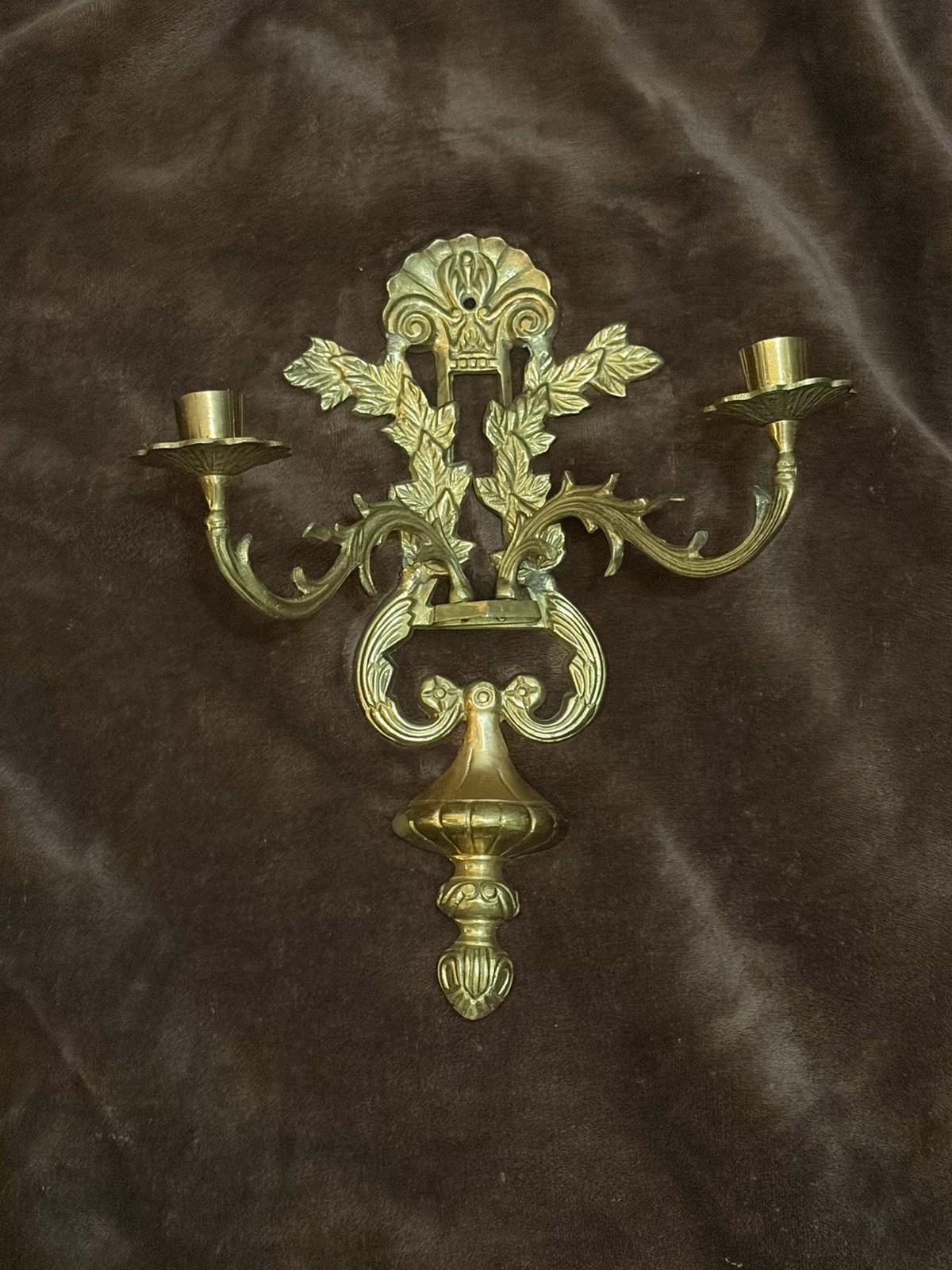 Vintage mid-century modern solid cast brass 2 arm wall sconce candelabra