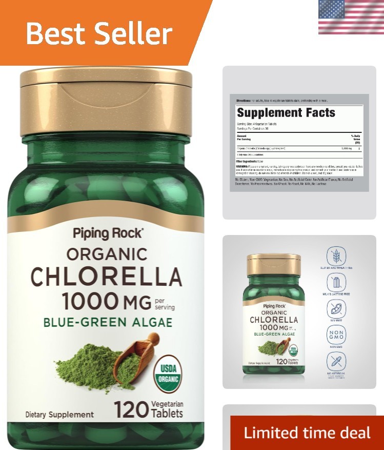 1000mg Non-GMO Chlorella Tablets - 120 Count  Superfood for Detoxification