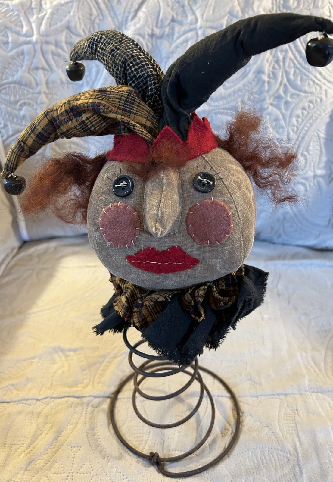 VINTAGE FOLK ART STYLE JESTER ON ANTIQUE SPRING