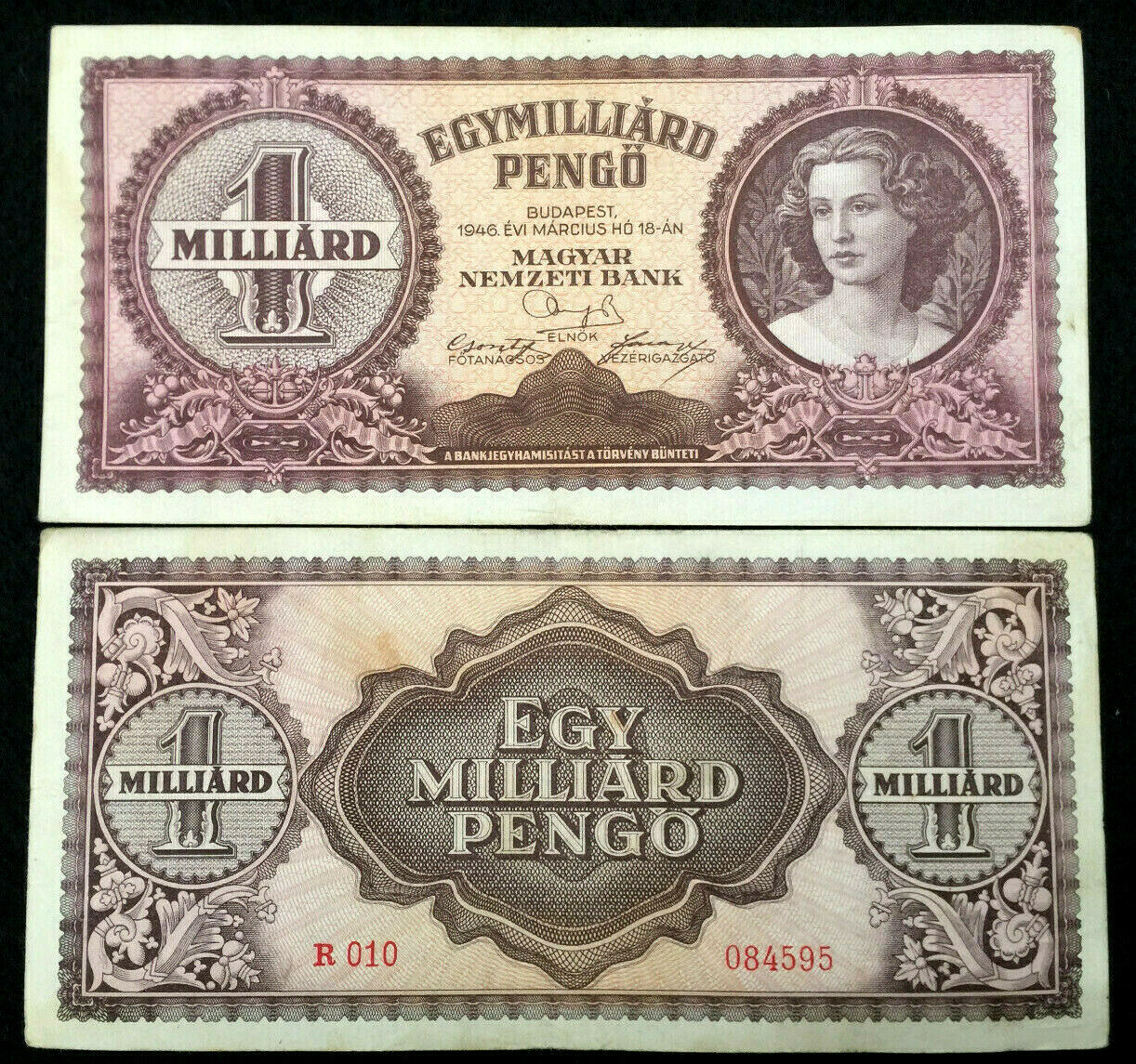 Hungary 1,000,000,000 Pengo 1946 Circulated (Fine) Banknote World Paper Money Hungary 1,000,000,000 Pengo 1946 Circulated (Fine) Banknote World Paper Money