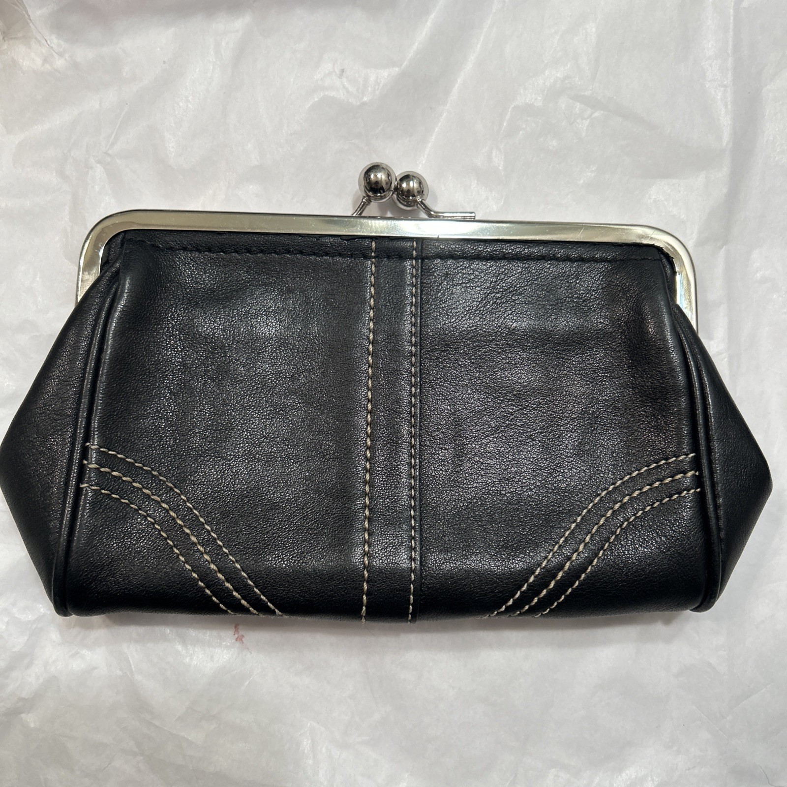 Coach Signature Black Leather Kisslock Wallet Purse Bag - Pls Read - Defect