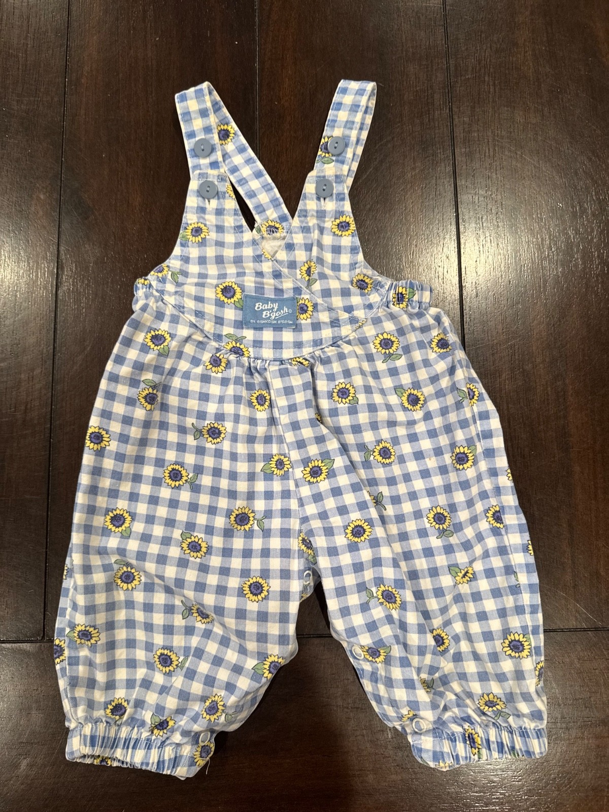 Baby B'gosh Vintage Girls 6-9 month Blue Gingham Flower Overall Romper Cotton Baby B'gosh Vintage Girls 6-9 month Blue Gingham Flower Overall Romper Cotton