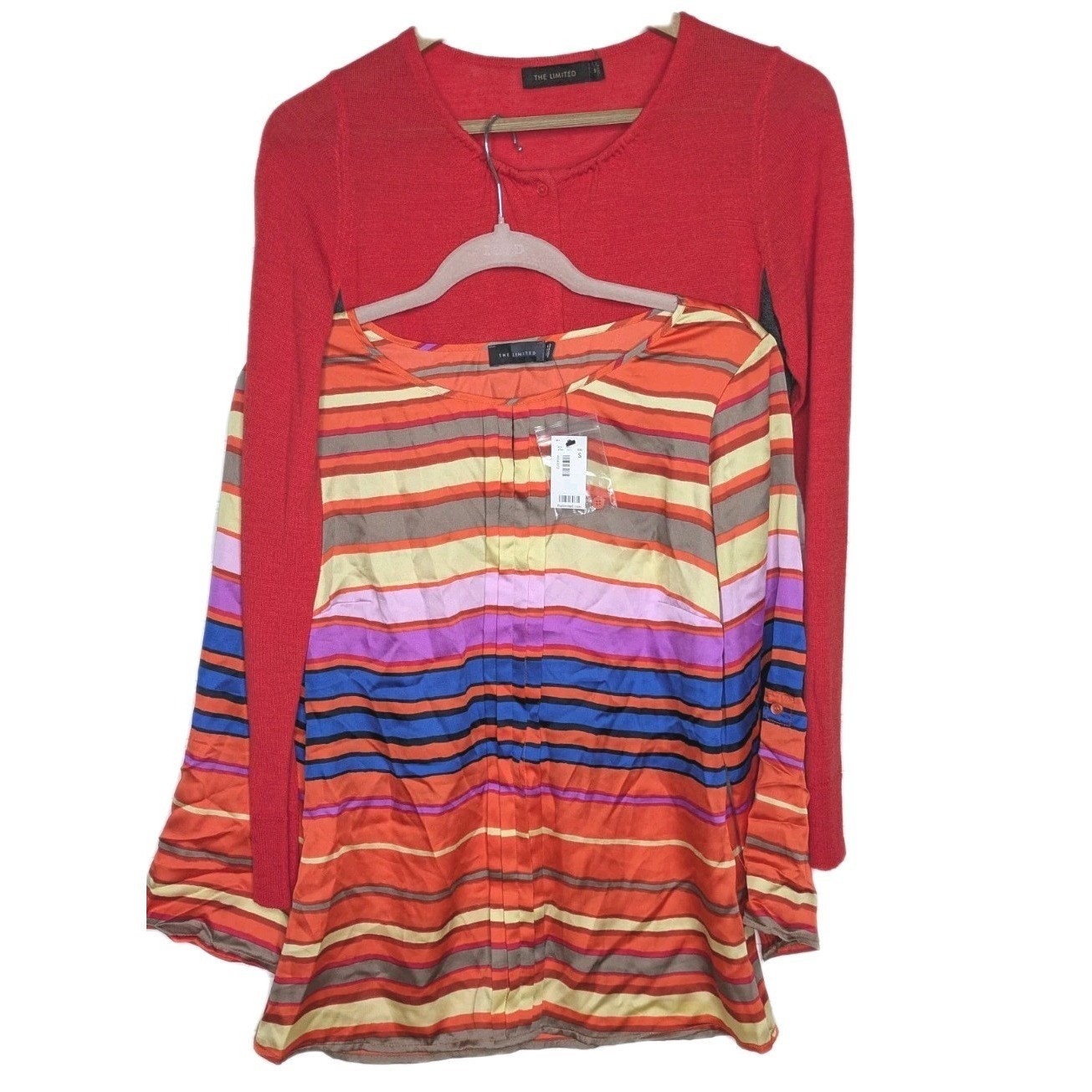 (2) The Limited Women\'s Tops (Blouse NWT) Small Striped Solid Long Sleeve Button (2) The Limited Women\'s Tops (Blouse NWT) Small Striped Solid Long Sleeve Button