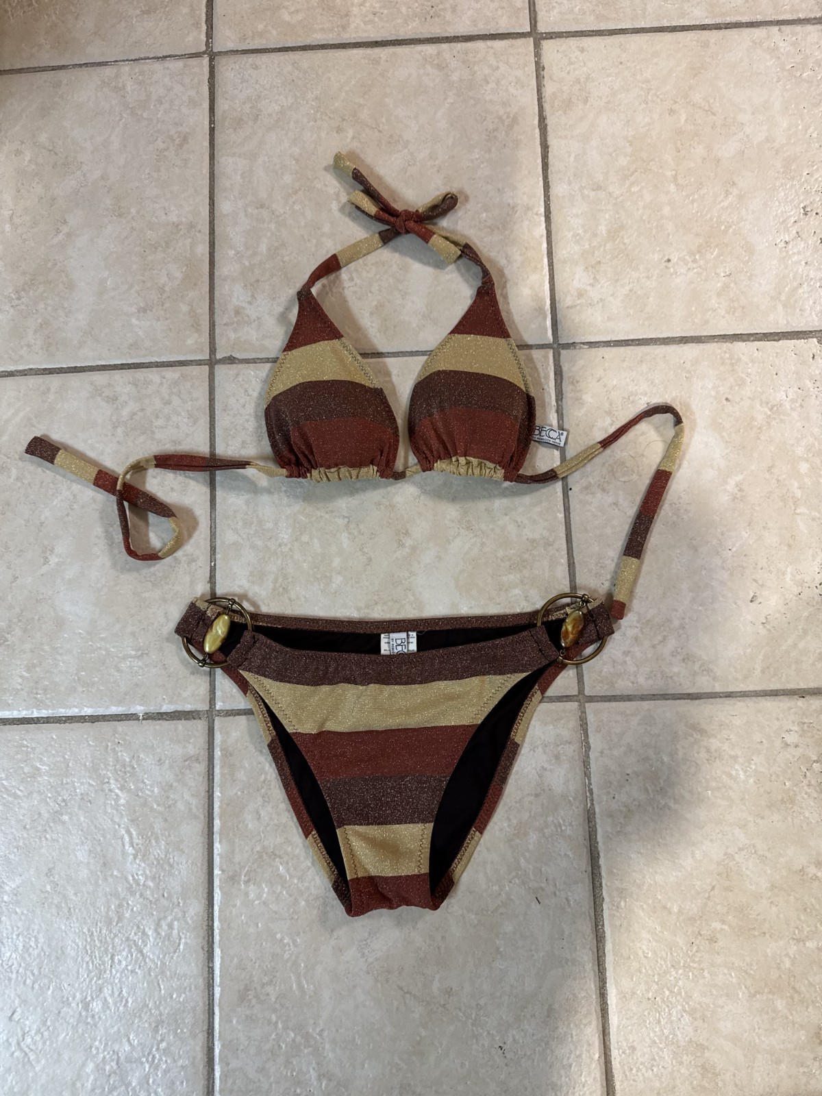BECCA Canyon Sunset Metallic Stripe Bikini Set Size M