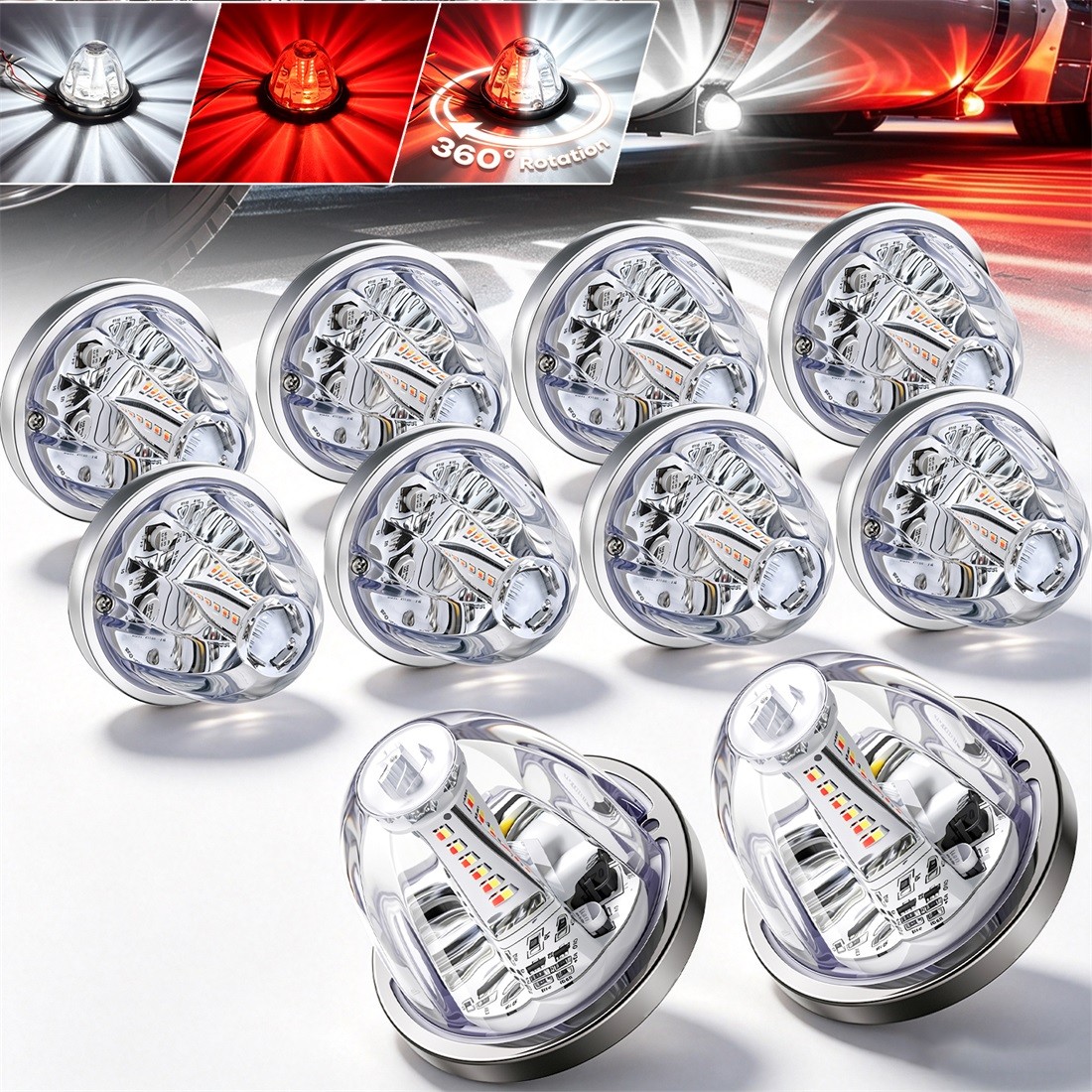 10x LED Watermelon Lights Dual Color White Red Steady Rotate Side Marker Light