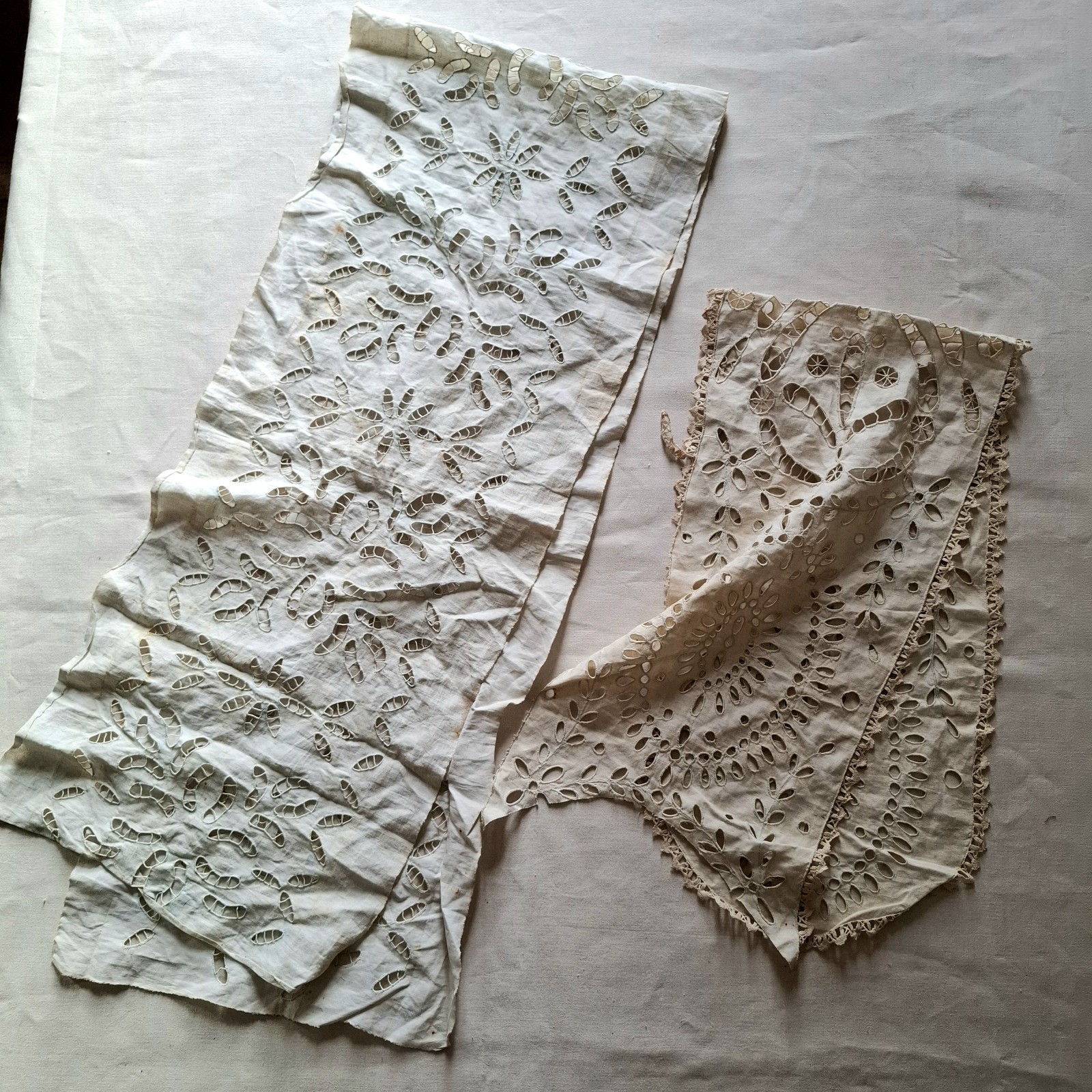 Antique 1900s French Richelieu Cutwork Embroidery Table Runner Lot of 2