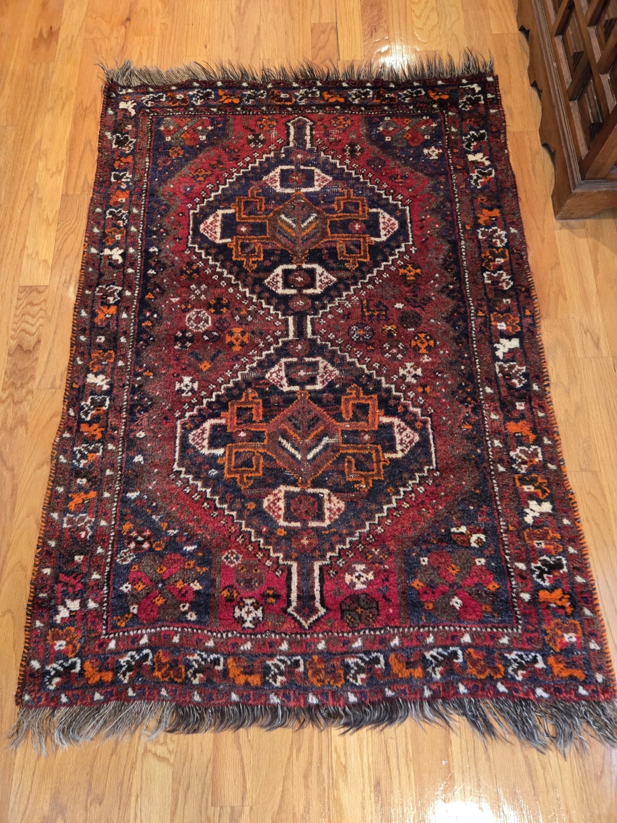 Vintage Gashgai Afghani Wool Rug 44 x 63 Inches Professionally Cleaned Beautiful