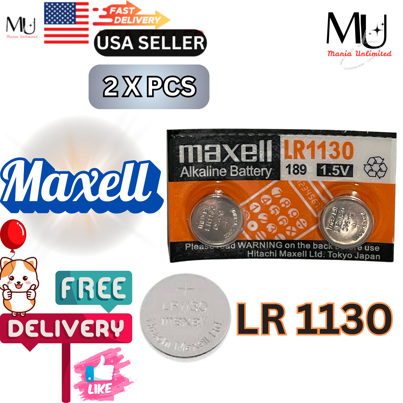 2 PCS Maxell Fresh Stock LR1130  AG10 189 389 LR54 1.5V MADE IN JAPAN  EXP 2031+