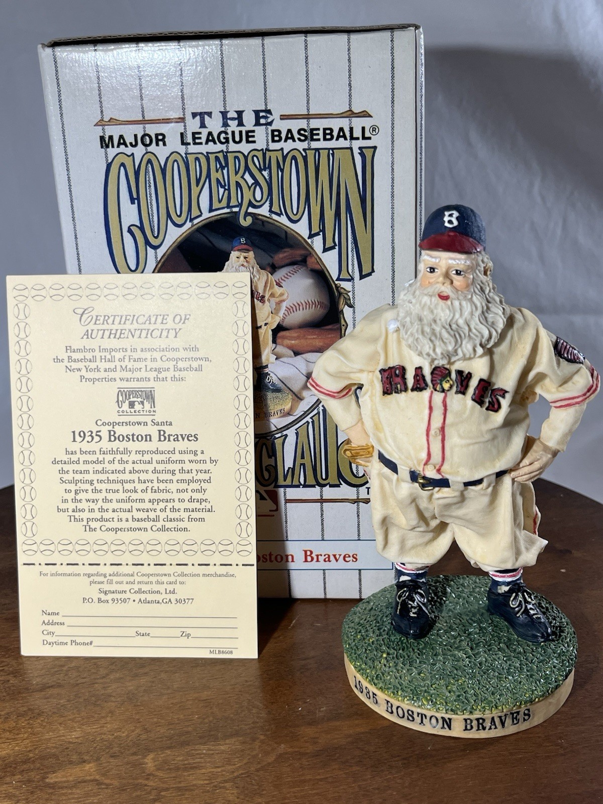 Vintage Boston Braves Baseball Cooperstown Ceramic Santa Claus Figure Mid 1990s 