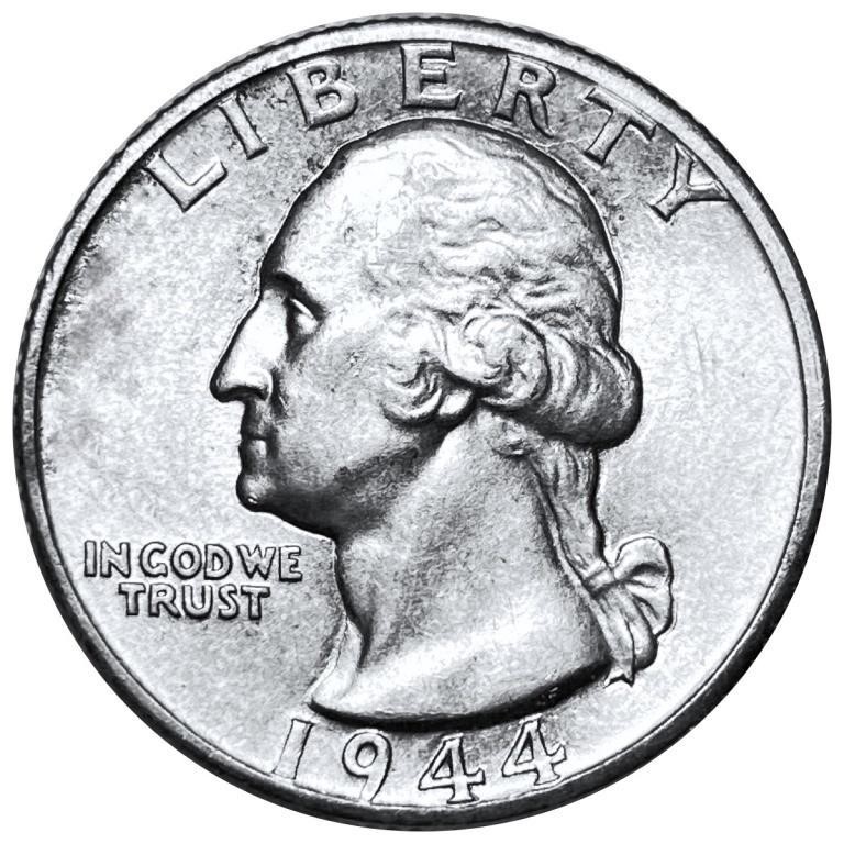 1944-D 25c Washington Quarter Brilliant Uncirculated Denver US Silver Coin 1944-D 25c Washington Quarter Brilliant Uncirculated Denver US Silver Coin