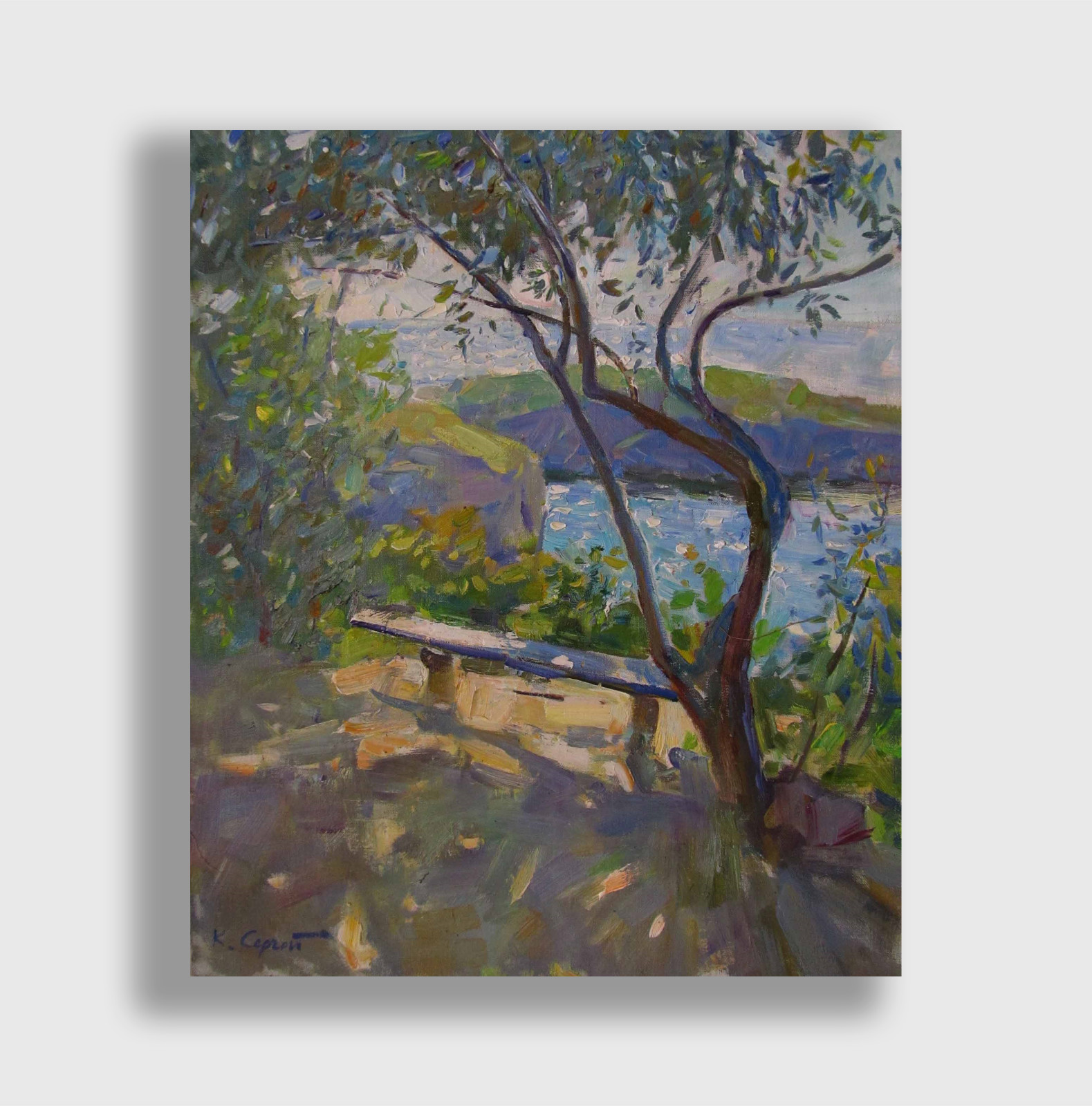 Oil painting Bench Ukrainian painter Canvas Decor Unframed original landscape