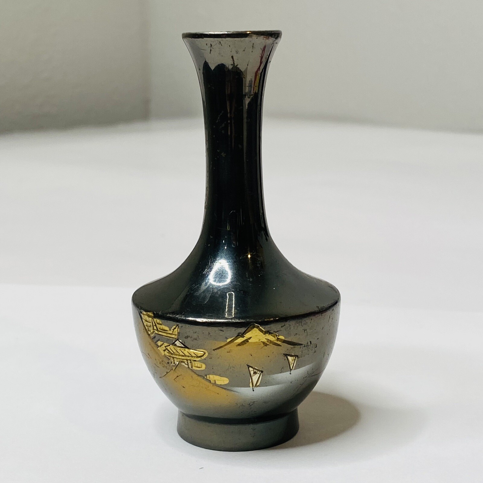 Chokin Japanese Mixed Metals Vase Etched Gold Silver Brass Bronze Mt. Fuji 4\
