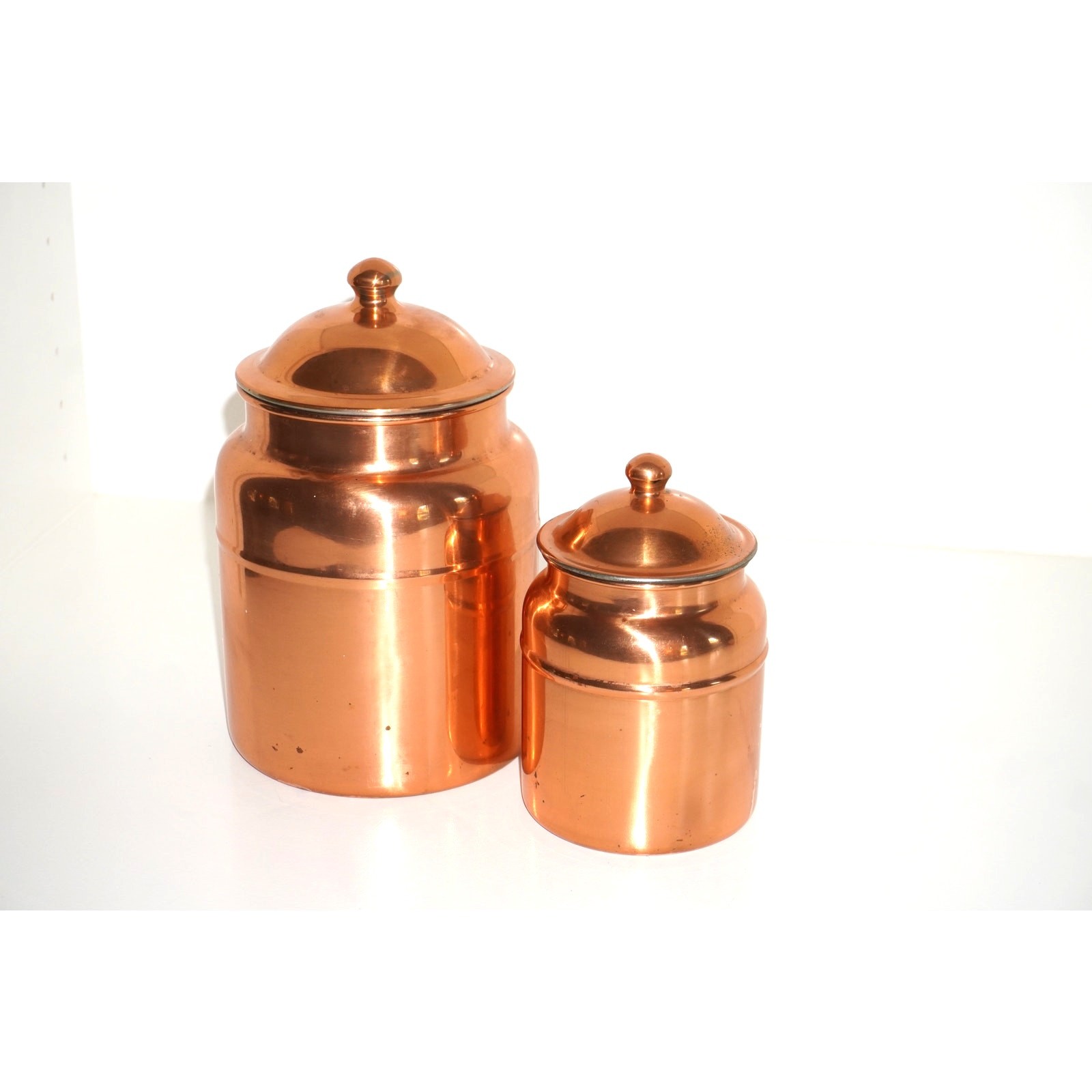 Vintage Portuguese Copper Kitchen Canisters with Brass Finials – Set of 2