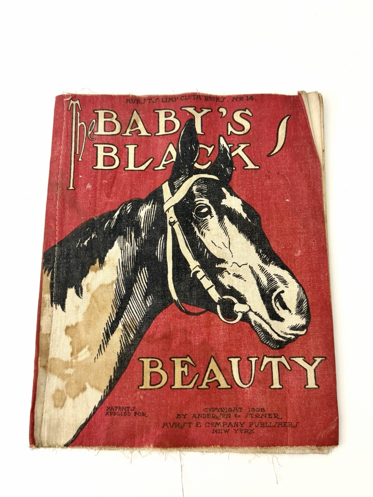 Antique 1908 Baby's Black Beauty Children's Book Hurst's Limp Cloth Illustrated