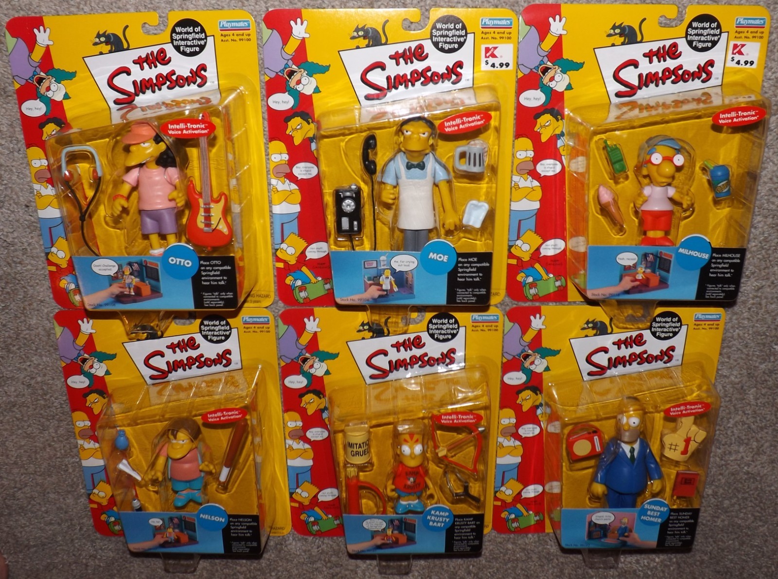 Simpsons Series 3 Playmates World of Springfield Complete Set 6 Homer Moe Bart +
