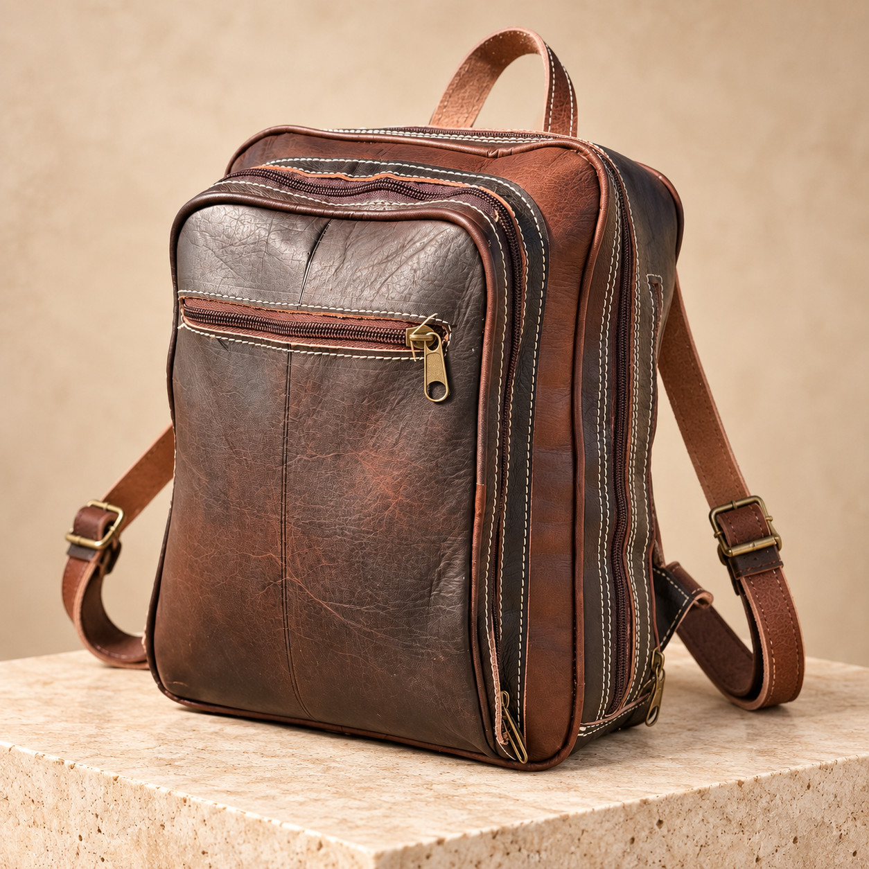 Vintage Style Brown Leather Backpack Handmade Moroccan Travel Bag Unisex