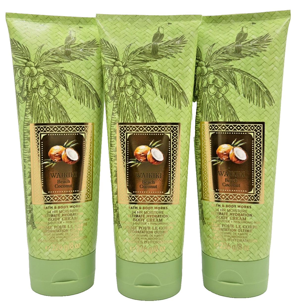 NEW Bath & Body Works Lot of 3 Tubes Waikiki Beach Coconut Body Cream 8 oz