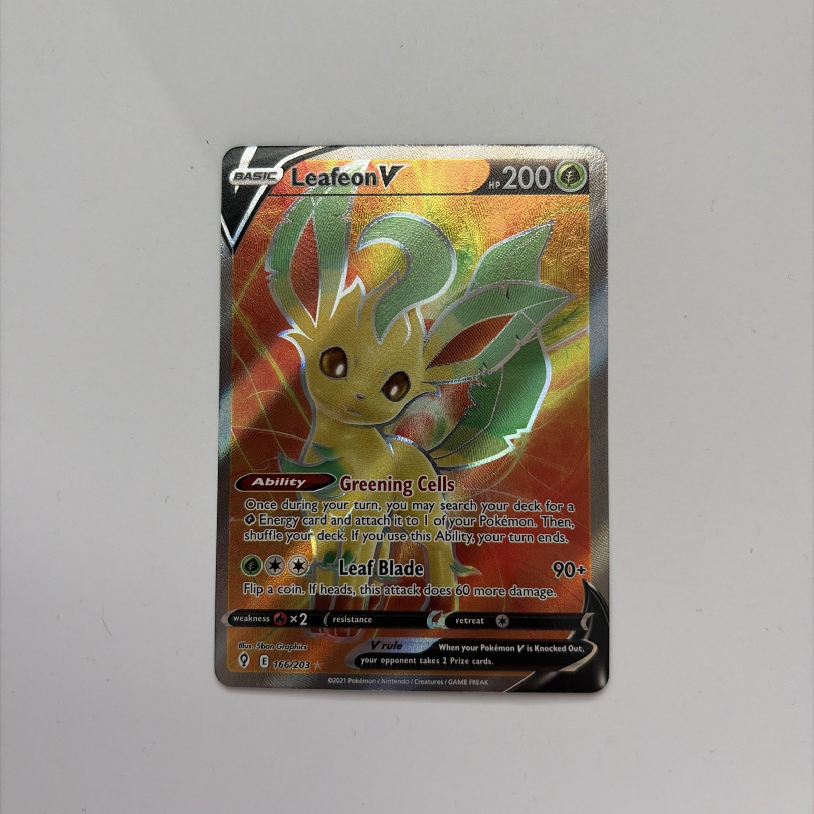 Pokémon card TCG Leafeon V Full Art 166/203 Evolving Skies Holo NM Pokémon card TCG Leafeon V Full Art 166/203 Evolving Skies Holo NM